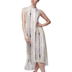B NEW YORK Womens Beige Printed Sleeveless Below The Knee Hi-Lo Dress